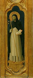 Detalhe do Altar de Santa Trinita, moldura e pináculos de Lorenzo Monaco (Piero di Giovanni) (c.1370-1425) concluído c.1434 (tempera e ouro no painel)