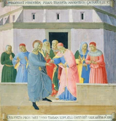 Inserção representando Judas recebendo a recompensa, painel do Armadio degli Argenti (baú de prata) com a vida de Jesus