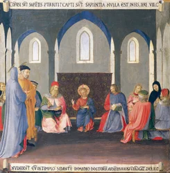 Inset retratando a disputa com os médicos do Templo, painel do Armadio degli Argenti (Peito de Prata) com vida de Jesus
