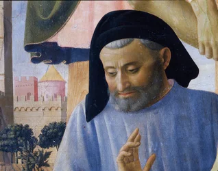 Retrato presumido do arquitecto Michelozzo Michelozzi. Detalhe da deposição de Cristo ou do retábulo da Santíssima Trindade (Tempera sobre madeira