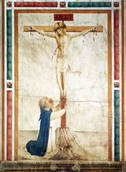 São Domingos adorando o Crucifixo de Giovanni da Fiesole, conhecido como Fra Angelico (cerca de 1400-1455), fresco, Corredor do Convento de São Marcos, Florença