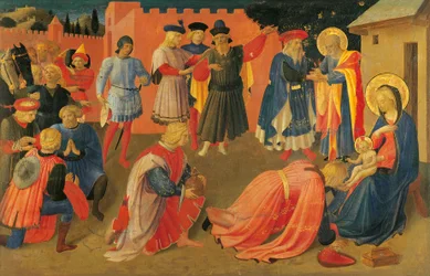 A Adoração dos Magos, Detalhe do painel central da predela, Tabernáculo das Cortinas de Linho