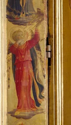 Anjo Tocando Trombeta, detalhe do Tríptico Linaiuoli, 1433 (têmpera no painel)