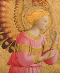 Anunciando Anjo, 1450-55 (folha de ouro e têmpera sobre painel de madeira) (ver também 139312)