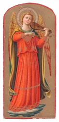 Litografia a cores de Fra Angelico: anjo a tocar violino, c. 1910