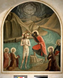 Batismo de Cristo por São João Batista - afresco por Guido di Pietro
