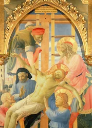 Retábulo de Santa Trinita, detalhe do Cristo morto sendo abaixado da cruz, c.1434 têmpera e ouro no painel