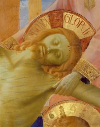 Retábulo de Santa Trinita, detalhe da cabeça do Cristo morto, c.1434 têmpera e ouro no painel