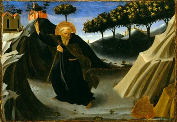 Abadia de Santo Antônio, que baniu a missa de ouro dos anos de 1430 (têmpera e folha de ouro no painel)