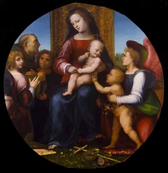 Atribuída a Fra Bartolommeo - Virgem e Menino com o Menino São João Batista, São Francisco e Três Anjos, c. 1510, K148