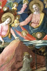 A morte de São Jerônimo com Inghirami como doador, detalhe mostrando A hoste celestial e os anjos, 1459-60