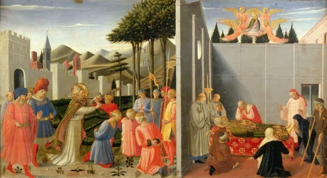 São Nicolau liberta um inocente condenado à morte do retábulo de Perugia, ca 1437.