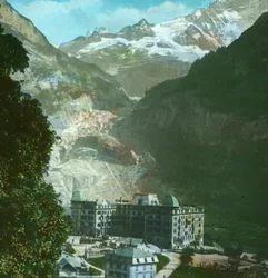 Bear Hotel, geleira e Fiescherhorn, Grindelwald, Suíça, final do século XIX-início do século XX.
