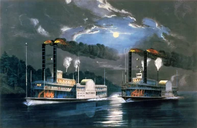 A Midnight Race no Mississippi, depois de um desenho de HD Manning, pub. por Currier e Ives, Nova York, 1860