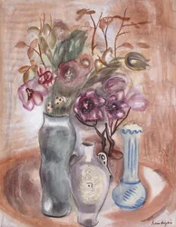 Natureza morta com flores e vasos