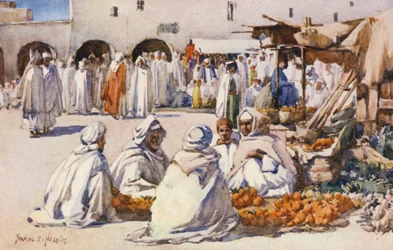 Mercado de fruta, Biskra (litografia a cores)