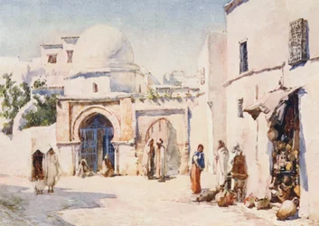 O Zaouia da rua Tourbet el Bey, Tunes (litografia a cores)