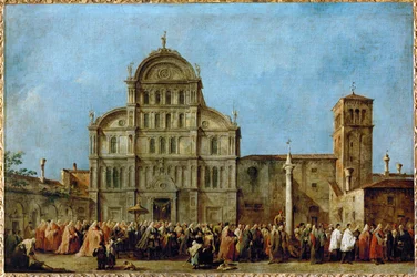 A procissão do Doge de Veneza para a igreja de San Zaccaria na Páscoa ...