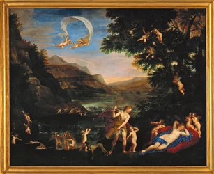 Adonis conduit pres de Venus par les Amours - os deuses do amor conduzem Adonis em direção a Vénus ...