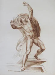 Figura masculina copiada da obra de Miguel Ângelo "O Juízo Final" (gravura)