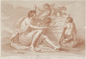 Impressão do título com personificação da pintura Princípios Ciprianis do desenho (título da série) Ciprianis rudiments of Drawing (título da série)