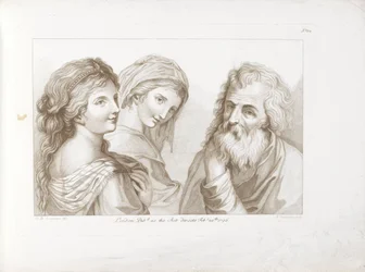 Duas mulheres jovens e um homem idoso
Ciprianis rudimentos de desenho gravados por F Bartolozzi