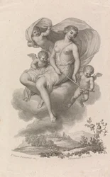 Vénus com três cupidos no céu