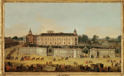 Os convidados a chegar ao Palácio de Aranjuez, Espanha (pintura sobre tela)