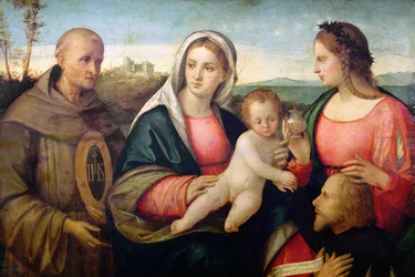 Sacra Conversazione: S. Bernardino e uma Santa apresentando um Doador, c.1525 (óleo sobre painel)
