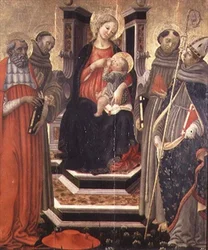 Madonna e Child com a SS. Jerônimo, Francisco de Assis, Antônio de Pádua e Luís de Toulouse (tempera no painel)