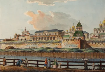 Vista do Palácio do Kremlin de inverno do rio Moskva, década de 1780