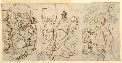 Desenho, Três fases da Paixão: O escárnio, Cristo perante Pilatos, Flagelação, ca. 1848