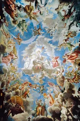 Apotheosis, Pamphilj House fresco por Francesco Cozza (1605-1682), Palazzo Doria Pamphilj, Roma, Itália
