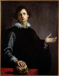 Retrato de um jovem. Pintura (Vanita) de Francesco Currado (1570-1661)