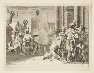 Apeles pintando Campaspe, a amante de Alexandre, o Grande, uma de uma série de oito gravuras (Varii Baccanali et istorie