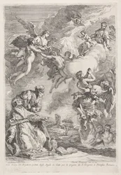 São Gregório o Grande e São Jerónimo rezam pelas almas no purgatório
Molte Anime del Purgatorio portate dagli Angeli in Cielo per le pregiere di S. Gregorio I. Pontefice Romano (título sobre o objecto)