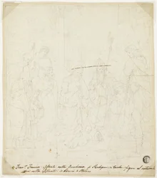 Adoração do Menino Jesus, com os Santos José, Francisco de Assis e Agostinho, com a presença de Anton Galeazzo Bentivoglio e Alessandro Bentivoglio