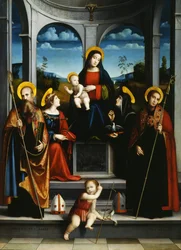 Virgem e Criança com Santos Bento, Justina, Placidus e Scholastica, ca 1515