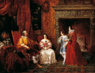 Príncipe conta ao jovem príncipe e sua mãe a decisão de Gertrude de se tornar freira, episódio de Betrothed por Alessandro Manzoni (1785-1873)