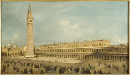 Place Saint Marc, Venise - Piazza San Marco, Veneza, de Guardi, Francesco (1712-1793). Óleo sobre tela. Dimensão : 50x85 cm. Nationalmuseum Estocolmo
