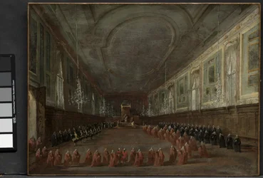 O Papa Pio VI desce o trono para se despedir do Doge no Salão da SS. Giovanni e Paolo, 1782 e Cerimônia Pontifícia na SS. Giovanni e Paolo, Veneza, 1782, c. 1783