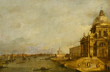 Santa Maria delle Salute e a entrada do Grande Canal, Veneza, olhando para o leste,