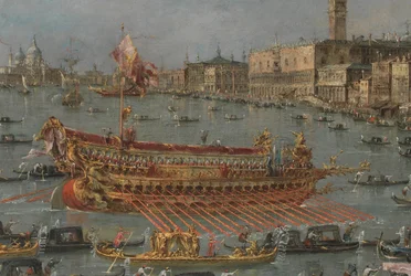 O Festival Bucintoro de Veneza. O Bacino di S. Marco com o Bucintoro, a Barca do Estado dos Doges, no Dia da Ascensão (detalhe), 1780-93