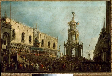O doge de Veneza assiste às celebrações da terça-feira de Carnaval na Piazzetta di San Marco