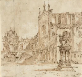 Vista do Campo San Zanipolo com a plataforma provisória erguida para a visita do Papa Pio VI