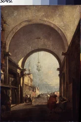 Vista de Veneza (Vista da cidade). Pintura de Francesco Guardi (1712-1793), ca. 1770. Óleo sobre madeira. Arte veneziana em estilo rococó. Museu Hermitage São Petersburgo.