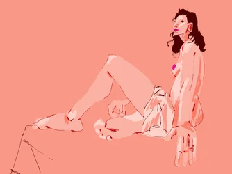 Menina sentada, vestida de rosa
