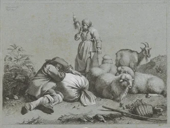 Pastor e pastora com ovelhas e cabras Cenas de pastor (título da série)