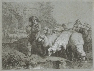 Pastor com rebanho de ovelhas e cabras Cenas de pastor (título da série)