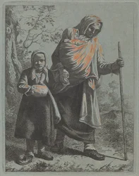 Mulher camponesa com bebê e menina, 17601764.